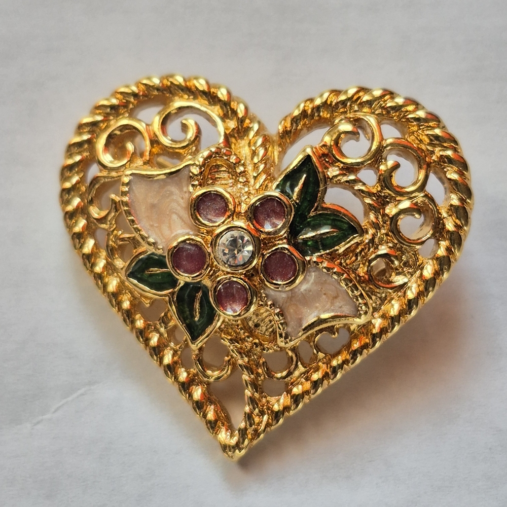Vintage Avon Sweet Memories Heart Brooch Pendant 'I Love You' On The Back